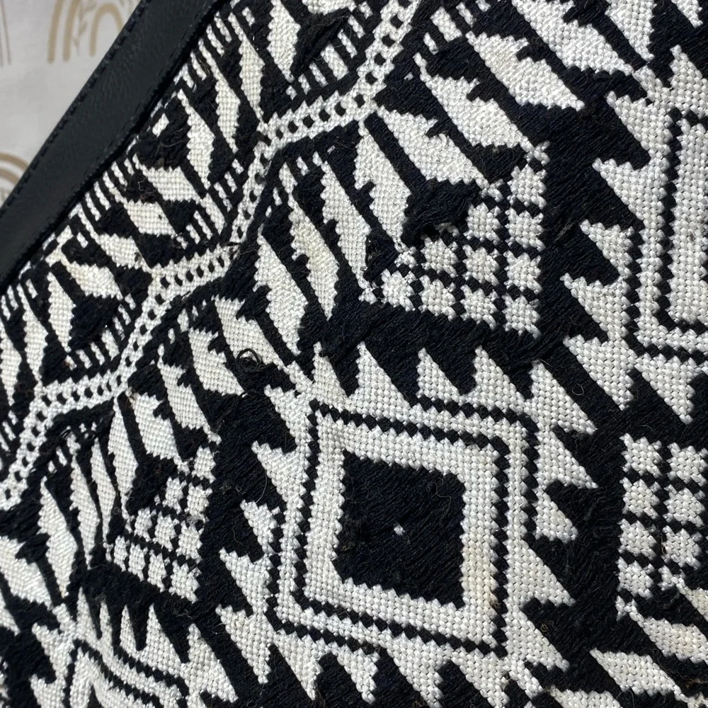 Geometric Black and White Clutch with Pink Tassel